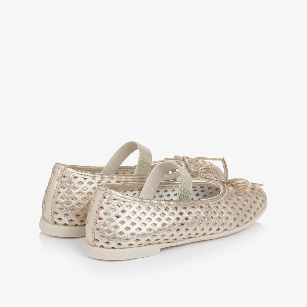 Naturino-Girls Gold Cut Out Leather Ballerina Pumps | Childrensalon Outlet