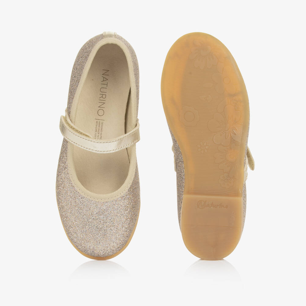 Naturino-Girls Gold Glitter Leather Mary Jane Shoes | Childrensalon Outlet