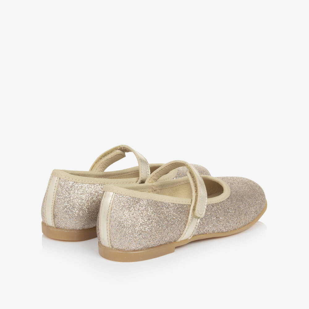 Naturino-Girls Gold Glitter Leather Mary Jane Shoes | Childrensalon Outlet