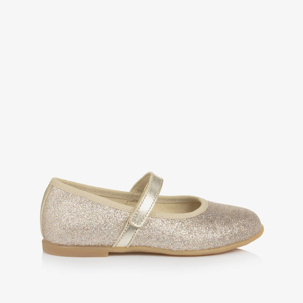 Naturino-Girls Gold Glitter Leather Mary Jane Shoes | Childrensalon Outlet