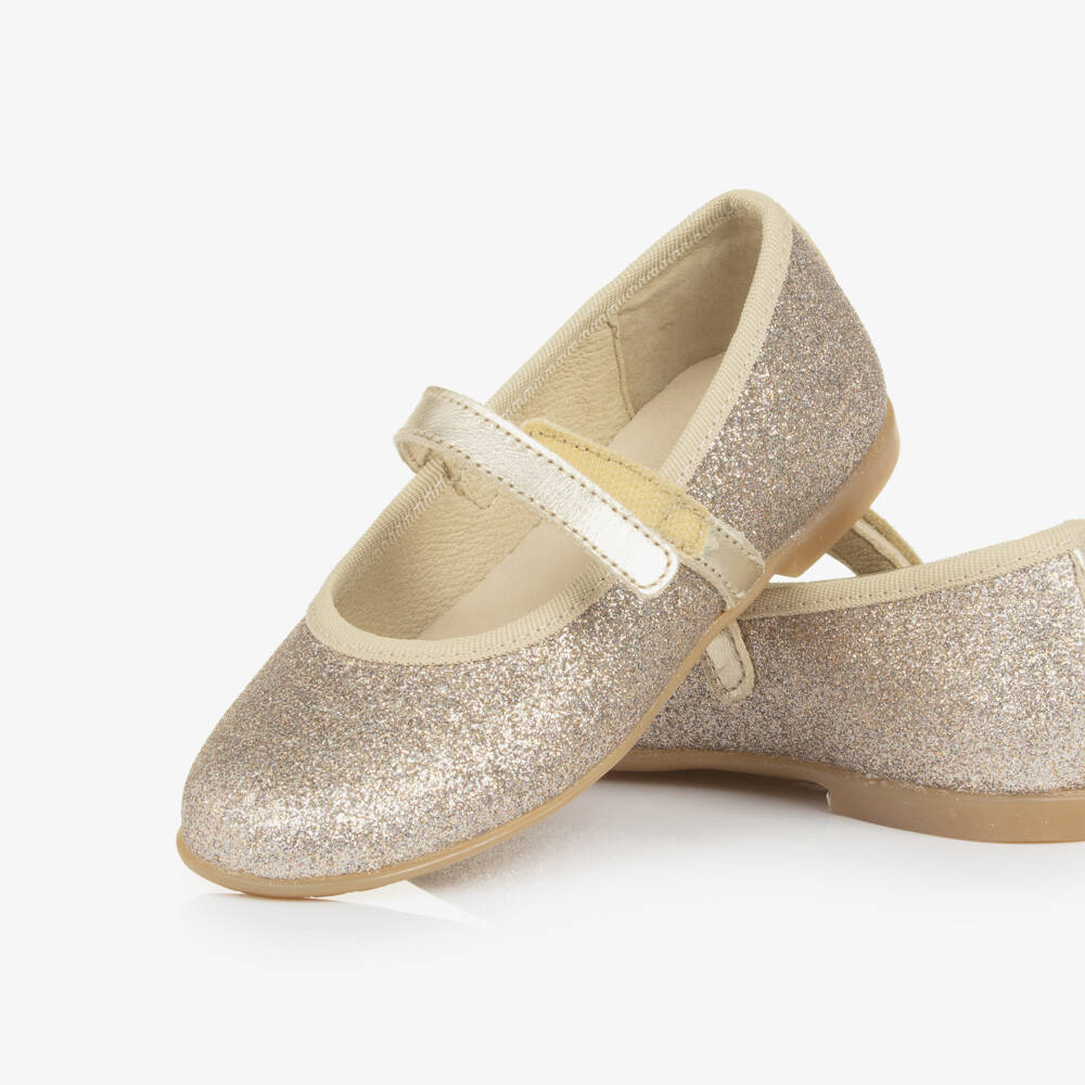 Naturino-Girls Gold Glitter Leather Mary Jane Shoes | Childrensalon Outlet