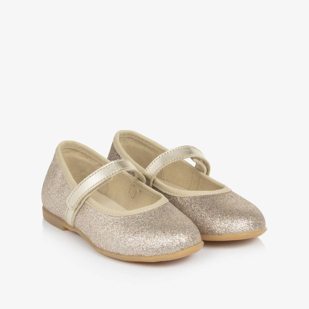 Naturino-Girls Gold Glitter Leather Mary Jane Shoes | Childrensalon Outlet
