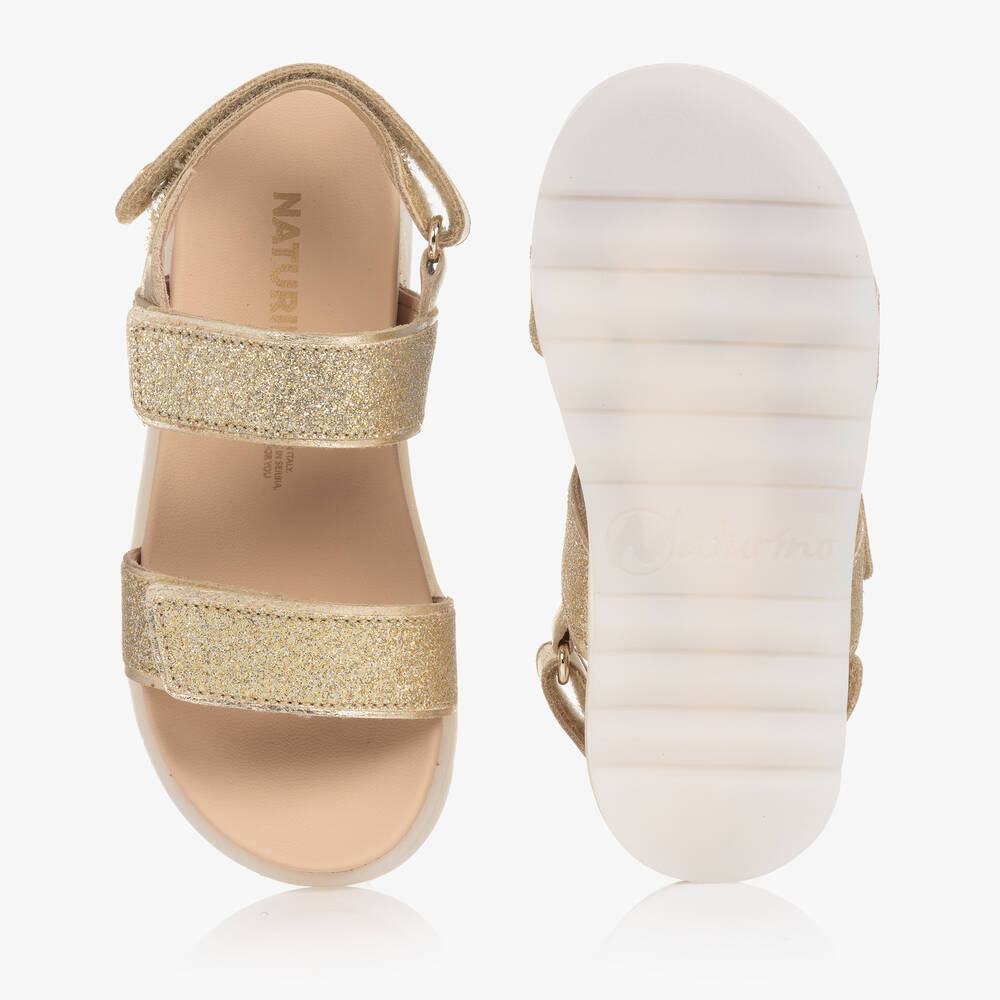 Naturino Girls Gold Glitter Leather Sandals Childrensalon Outlet