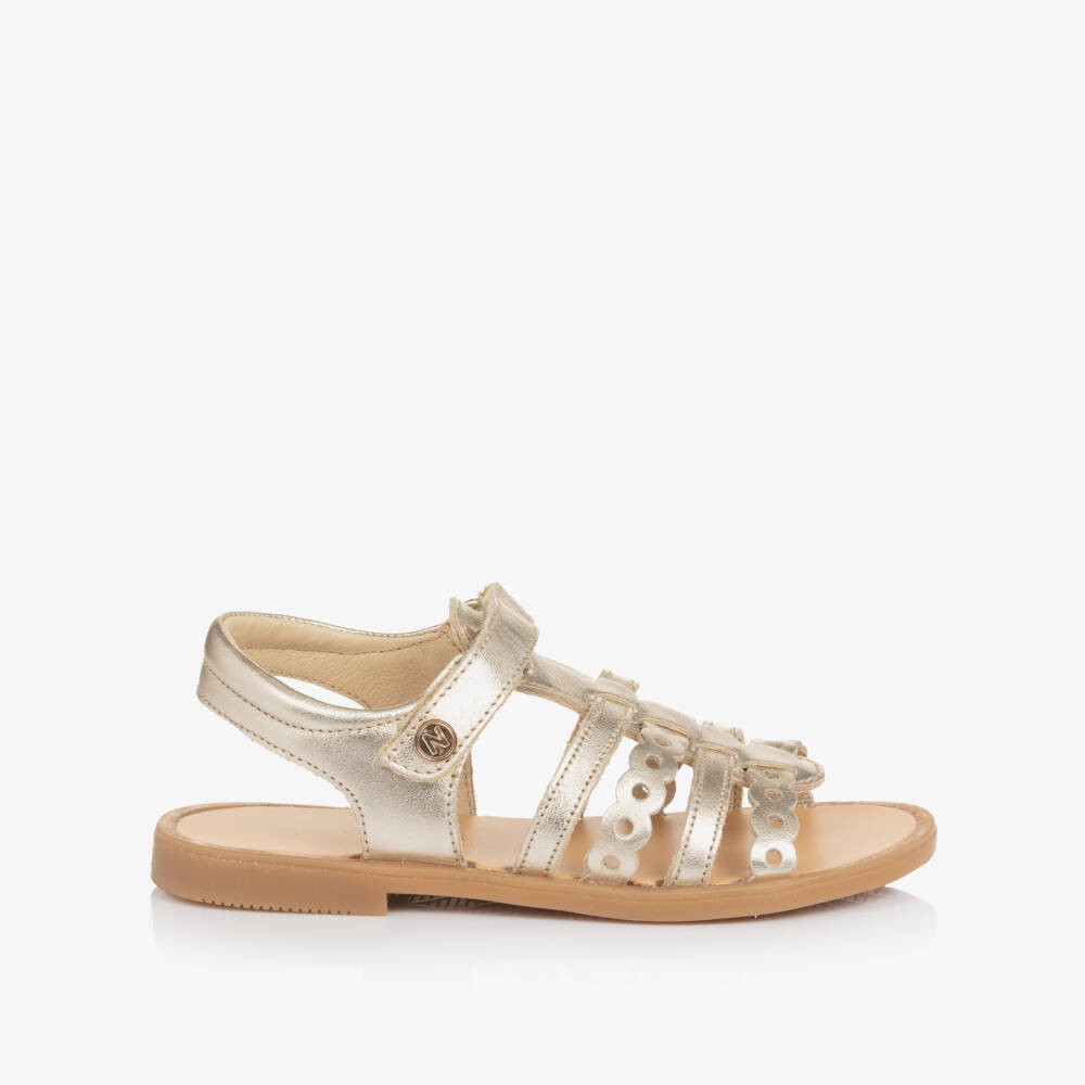 Naturino-Girls Gold Leather Sandals with Cut Out Detailing | Childrensalon Outlet