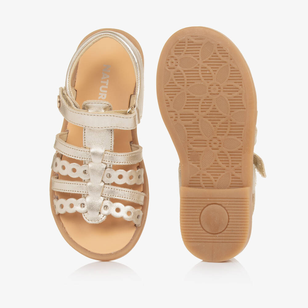 Naturino-Girls Gold Leather Sandals with Cut Out Detailing | Childrensalon Outlet