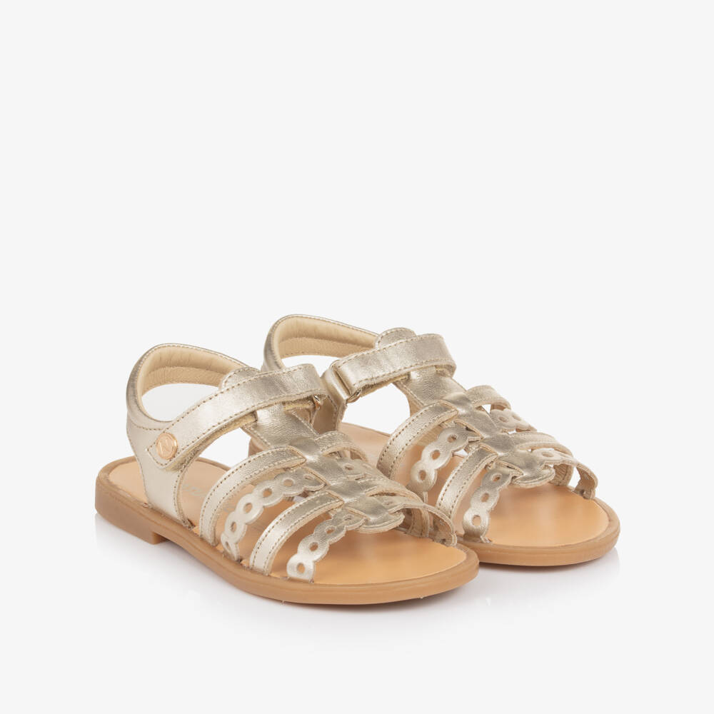 Naturino-Girls Gold Leather Sandals with Cut Out Detailing | Childrensalon Outlet
