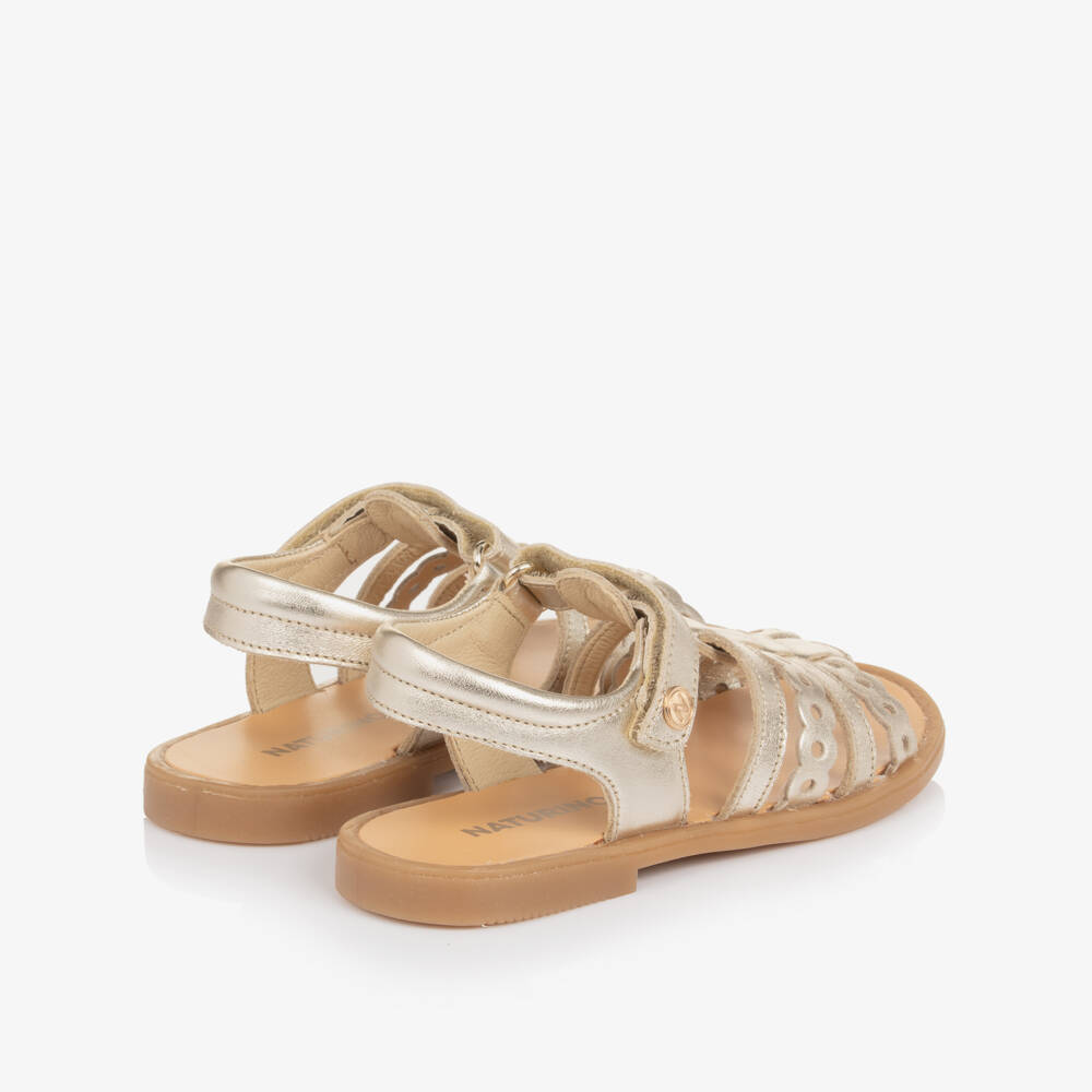 Naturino-Girls Gold Leather Sandals with Cut Out Detailing | Childrensalon Outlet
