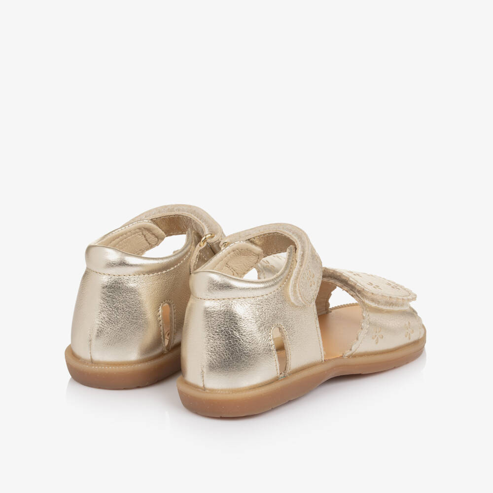Naturino-Girls Gold Leather Sandals with Flower Motifs | Childrensalon Outlet