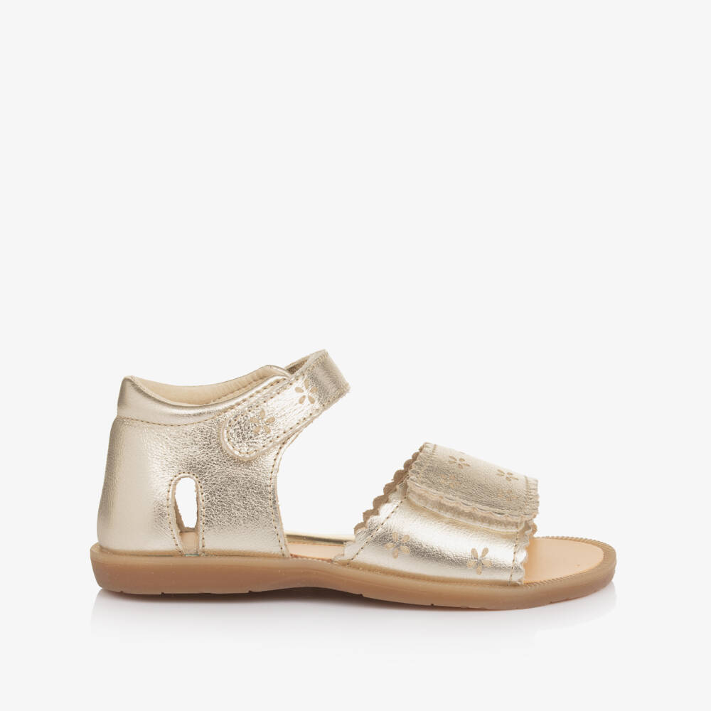 Naturino-Girls Gold Leather Sandals with Flower Motifs | Childrensalon Outlet