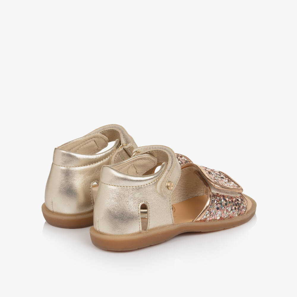Naturino-Girls Gold Leather Sandals with Glitter Embellishment | Childrensalon Outlet