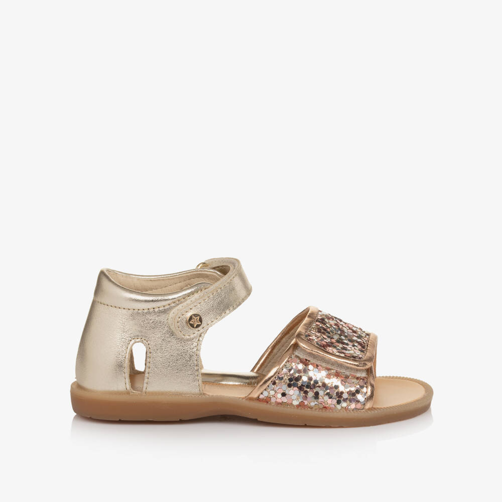 Naturino-Girls Gold Leather Sandals with Glitter Embellishment | Childrensalon Outlet