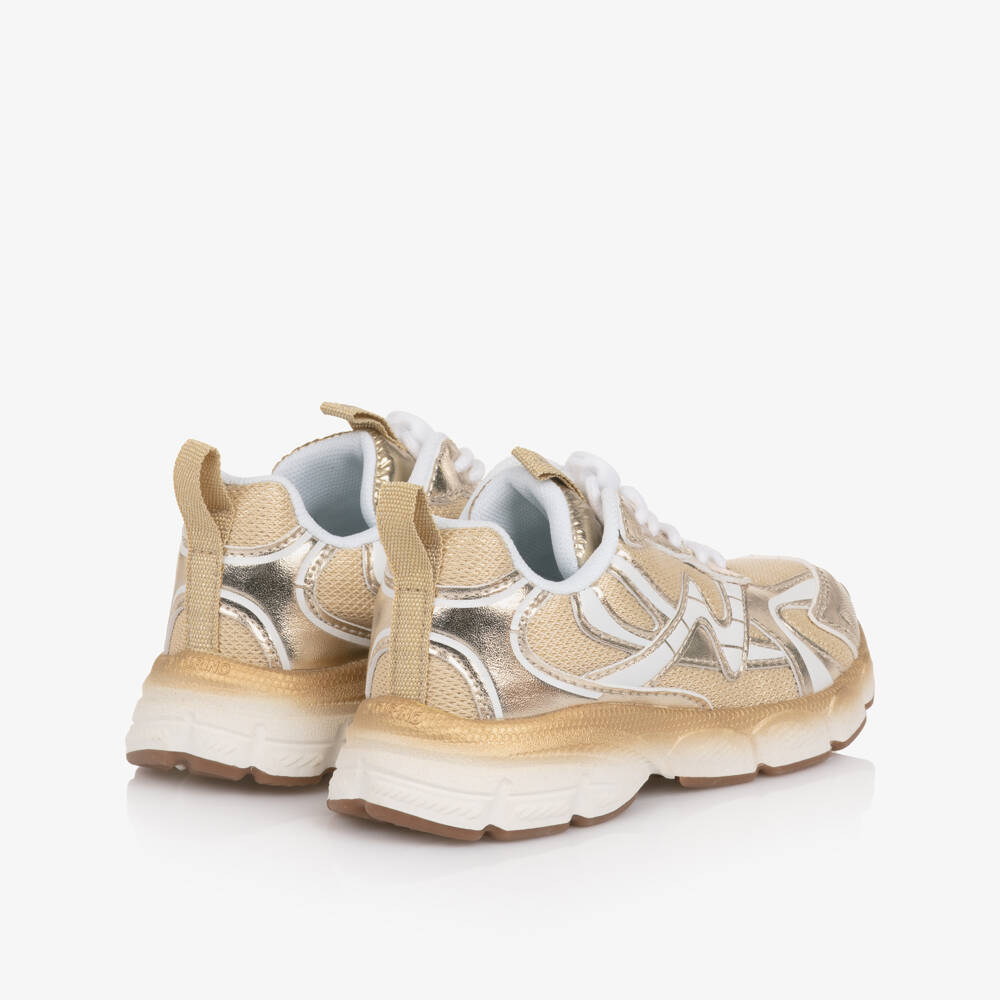 Naturino-Girls Gold & White Mesh Trainers | Childrensalon Outlet
