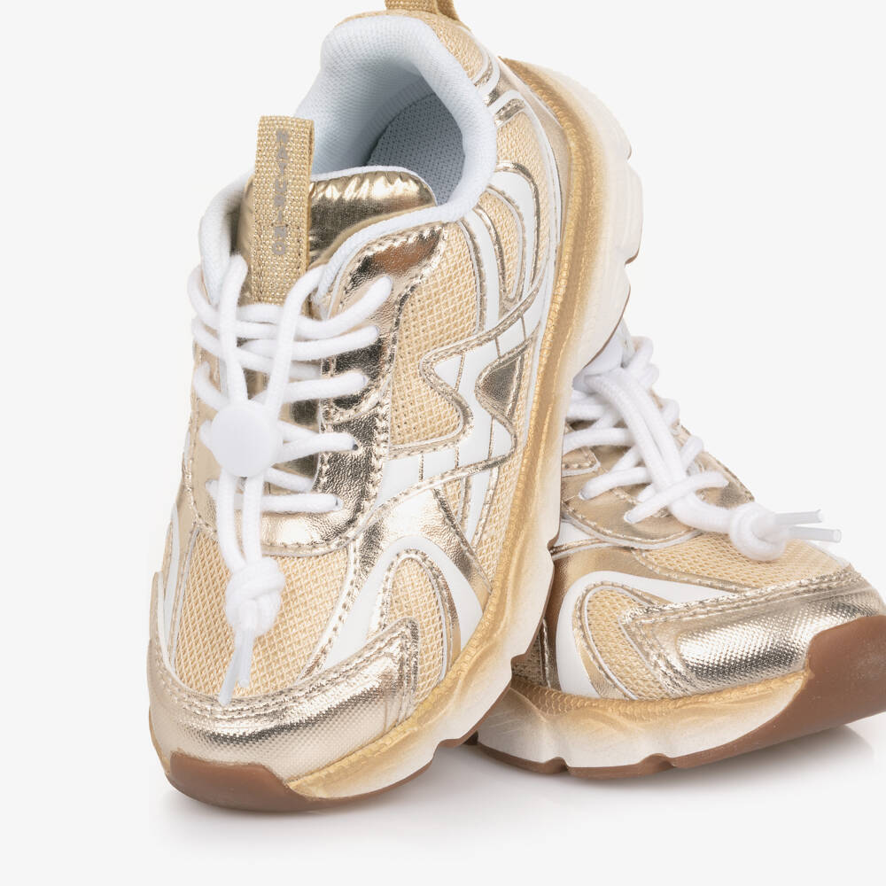 Naturino-Girls Gold & White Mesh Trainers | Childrensalon Outlet