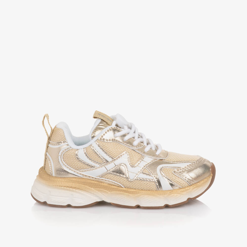 Naturino-Girls Gold & White Mesh Trainers | Childrensalon Outlet