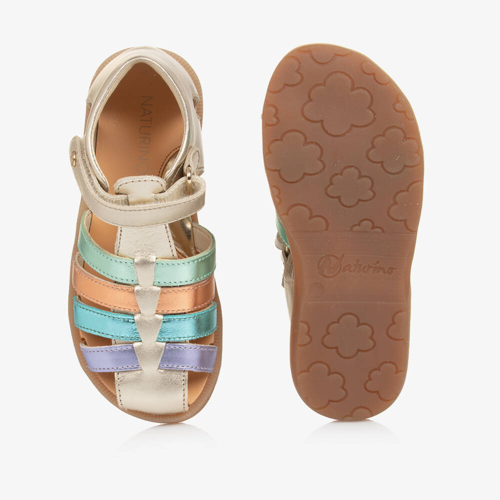 Naturino-Girls Golden Leather Adventure Sandals | Childrensalon Outlet