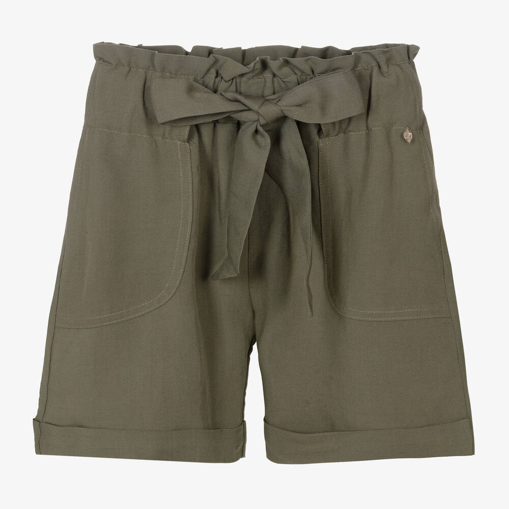 Naturino - Girls Green Paperbag Waist Shorts | Childrensalon