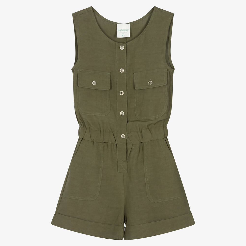 Naturino-Girls Green Viscose & Linen Playsuit | Childrensalon Outlet