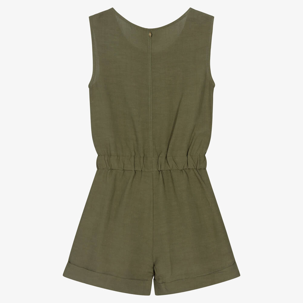 Naturino-Girls Green Viscose & Linen Playsuit | Childrensalon Outlet