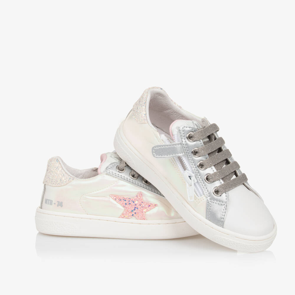 Naturino-Girls Iridescent Pink Leather Sneakers | Childrensalon Outlet