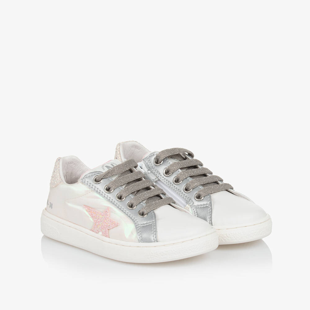 Naturino-Girls Iridescent Pink Leather Sneakers | Childrensalon Outlet