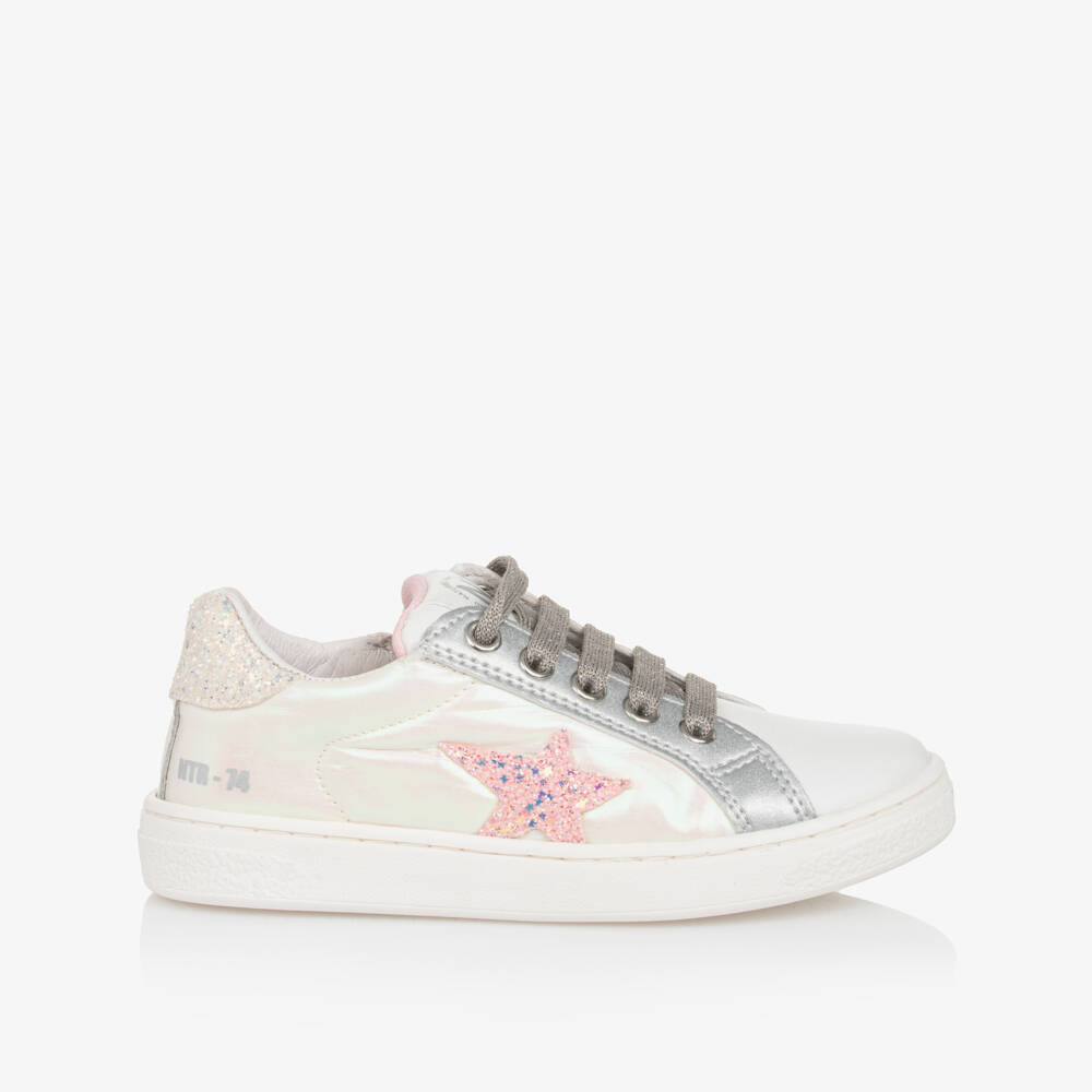 Naturino-Girls Iridescent Pink Leather Sneakers | Childrensalon Outlet