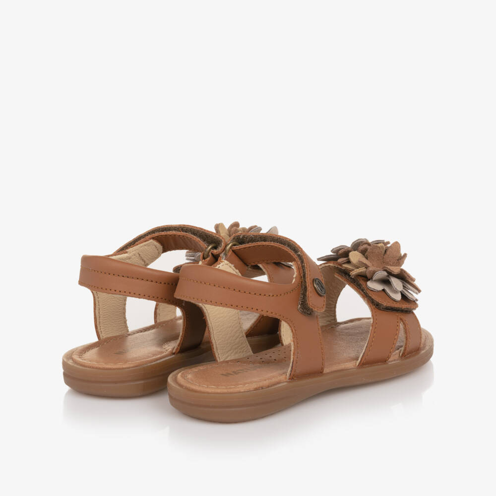 Naturino-Girls Leather Sandals with Floral Accents | Childrensalon Outlet