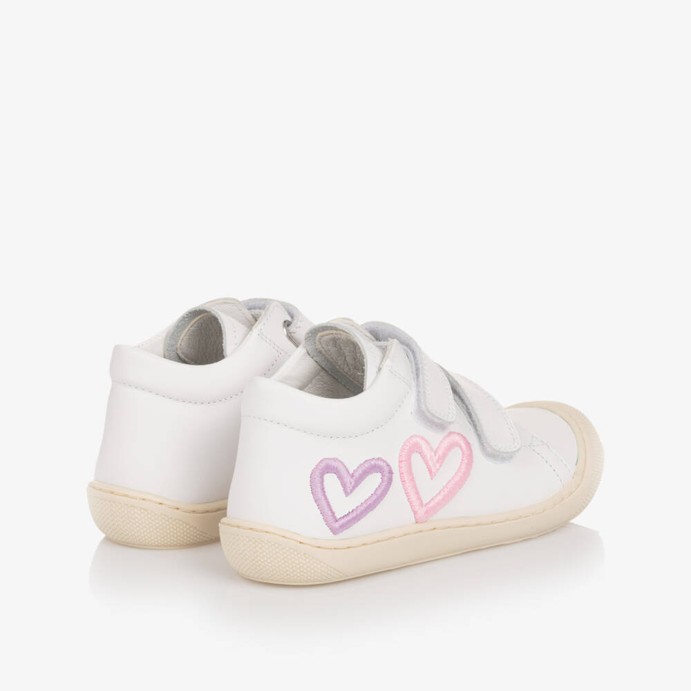 Naturino-Girls Leather White Heart Sneakers | Childrensalon Outlet
