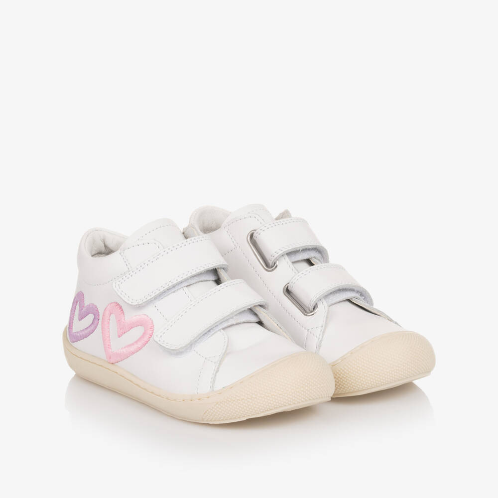 Naturino-Girls Leather White Heart Sneakers | Childrensalon Outlet