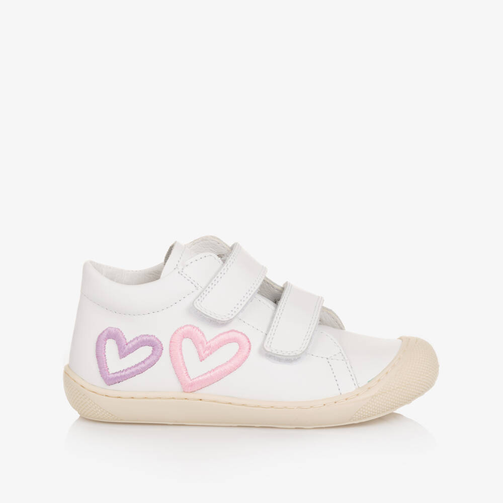 Naturino-Girls Leather White Heart Sneakers | Childrensalon Outlet
