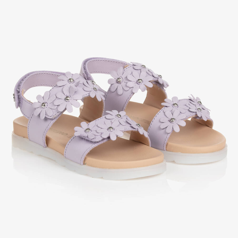 Naturino - Sandales cuir lilas à fleurs fille | Childrensalon