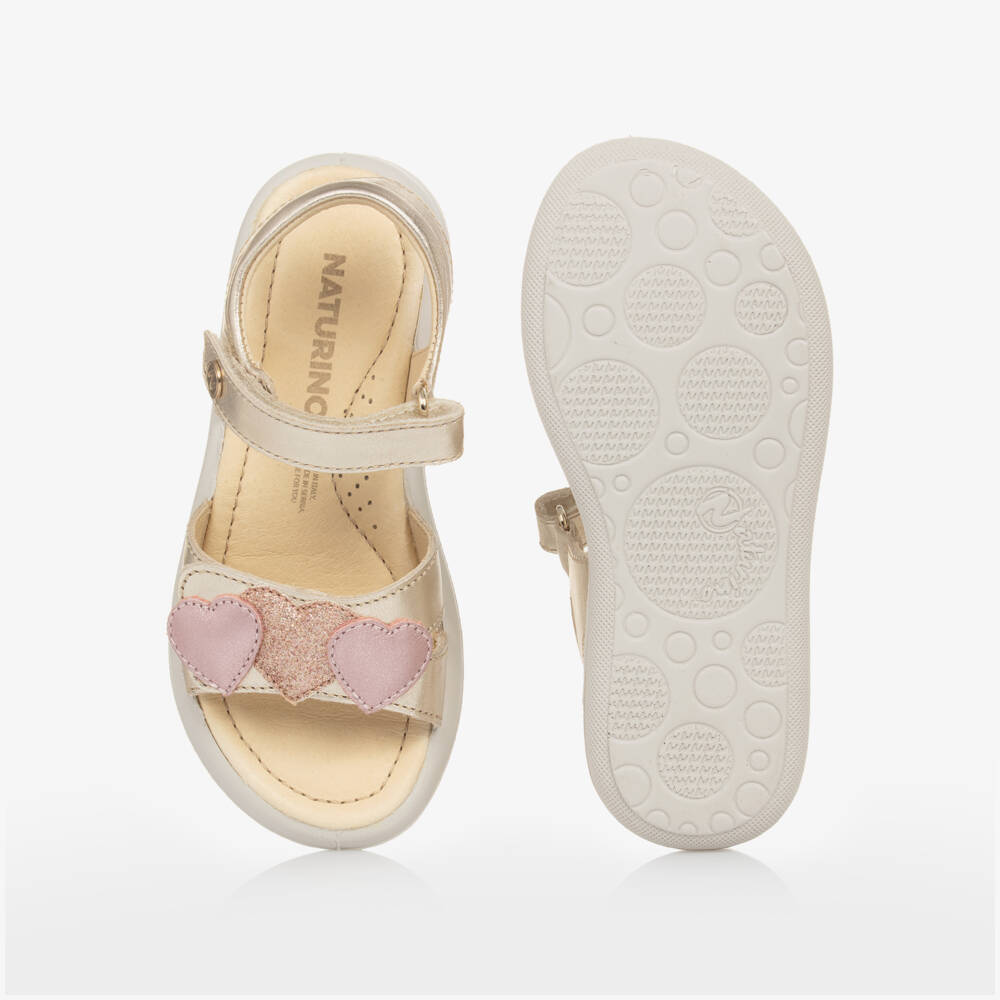 Naturino-Girls Metallic Gold Heart Sandals | Childrensalon Outlet