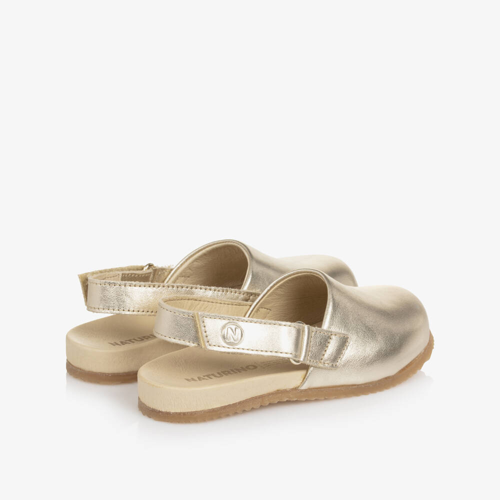 Naturino-Girls Metallic Gold Leather Clogs | Childrensalon Outlet