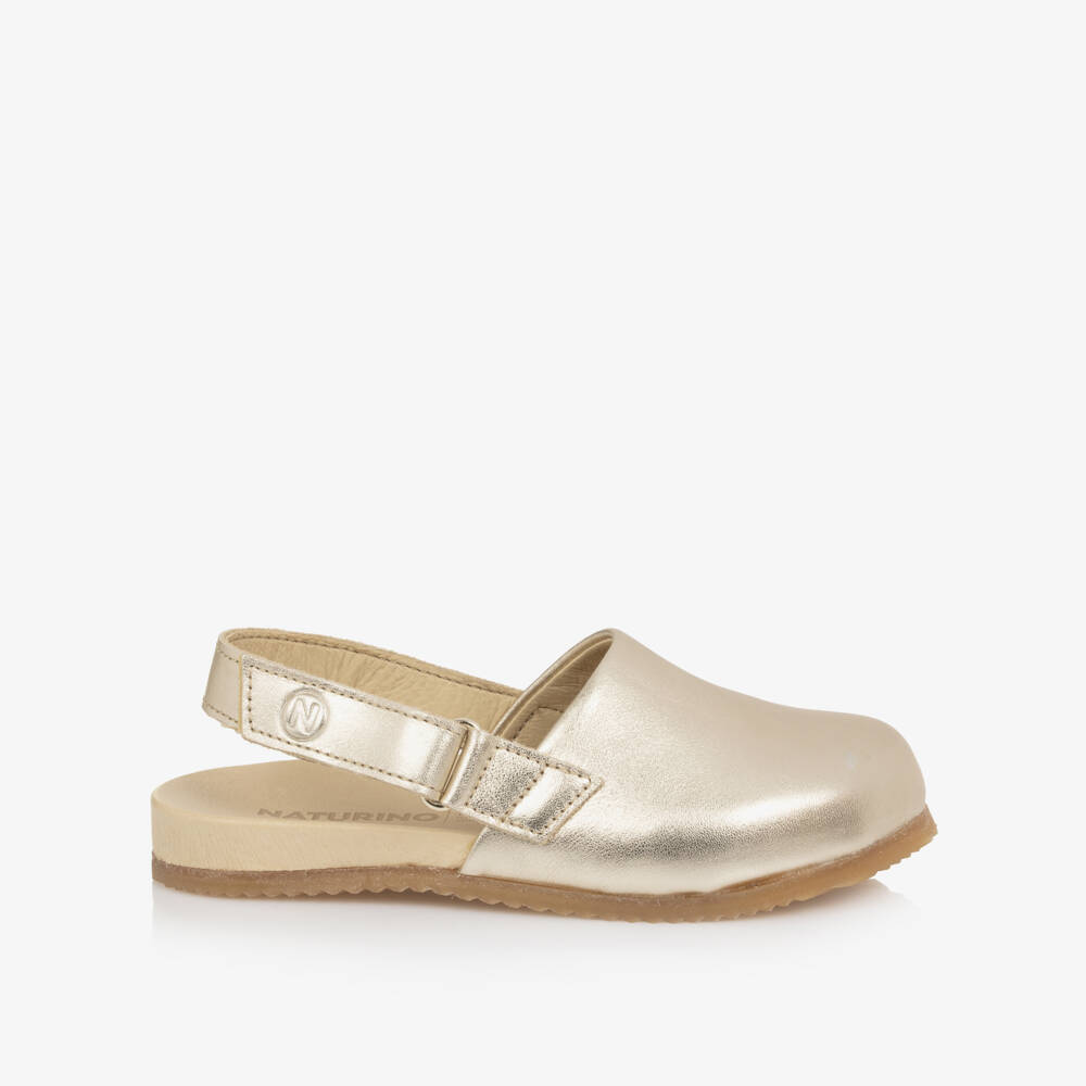 Naturino-Girls Metallic Gold Leather Clogs | Childrensalon Outlet
