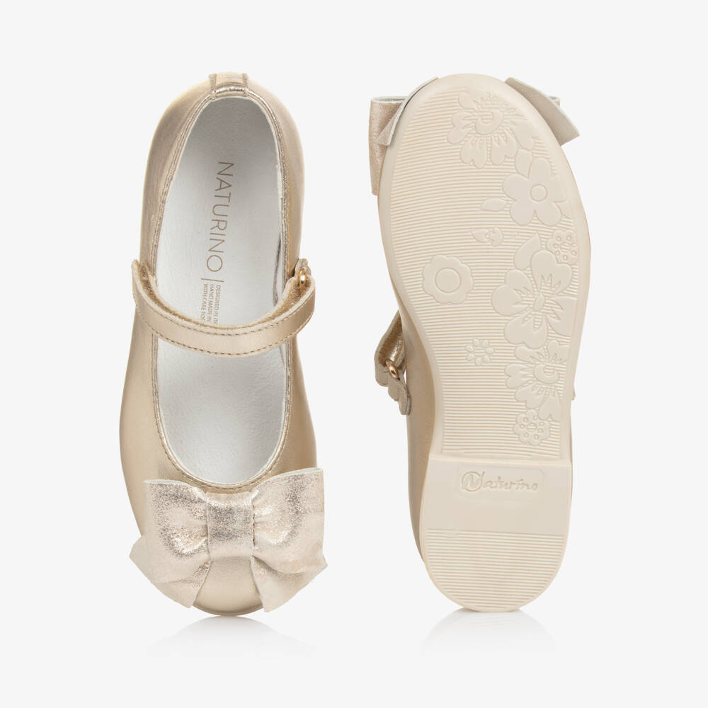 Naturino-Girls Metallic Gold Leather Flats | Childrensalon Outlet