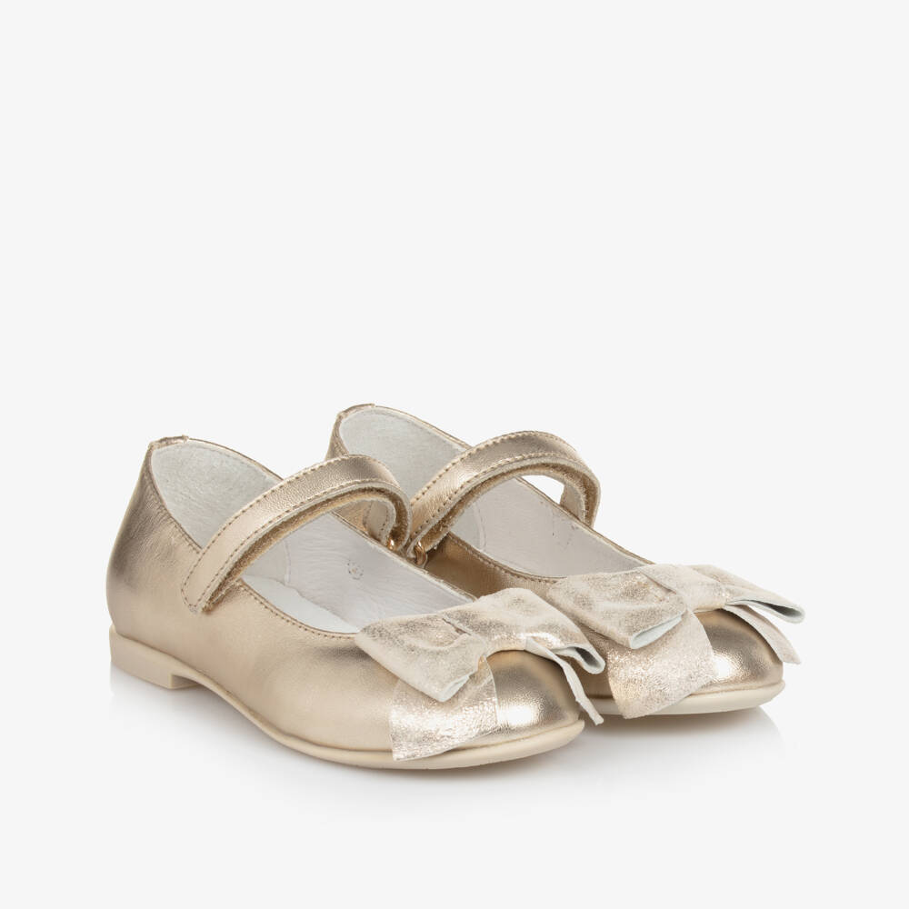 Naturino-Girls Metallic Gold Leather Flats | Childrensalon Outlet