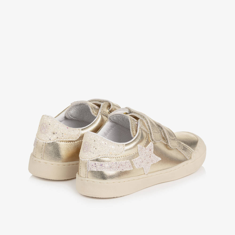 Naturino-Girls Metallic Gold Leather Trainers with Glitter Trims | Childrensalon Outlet