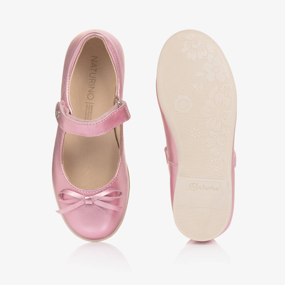 Naturino-Girls Metallic Pink Leather Bar Shoes | Childrensalon Outlet