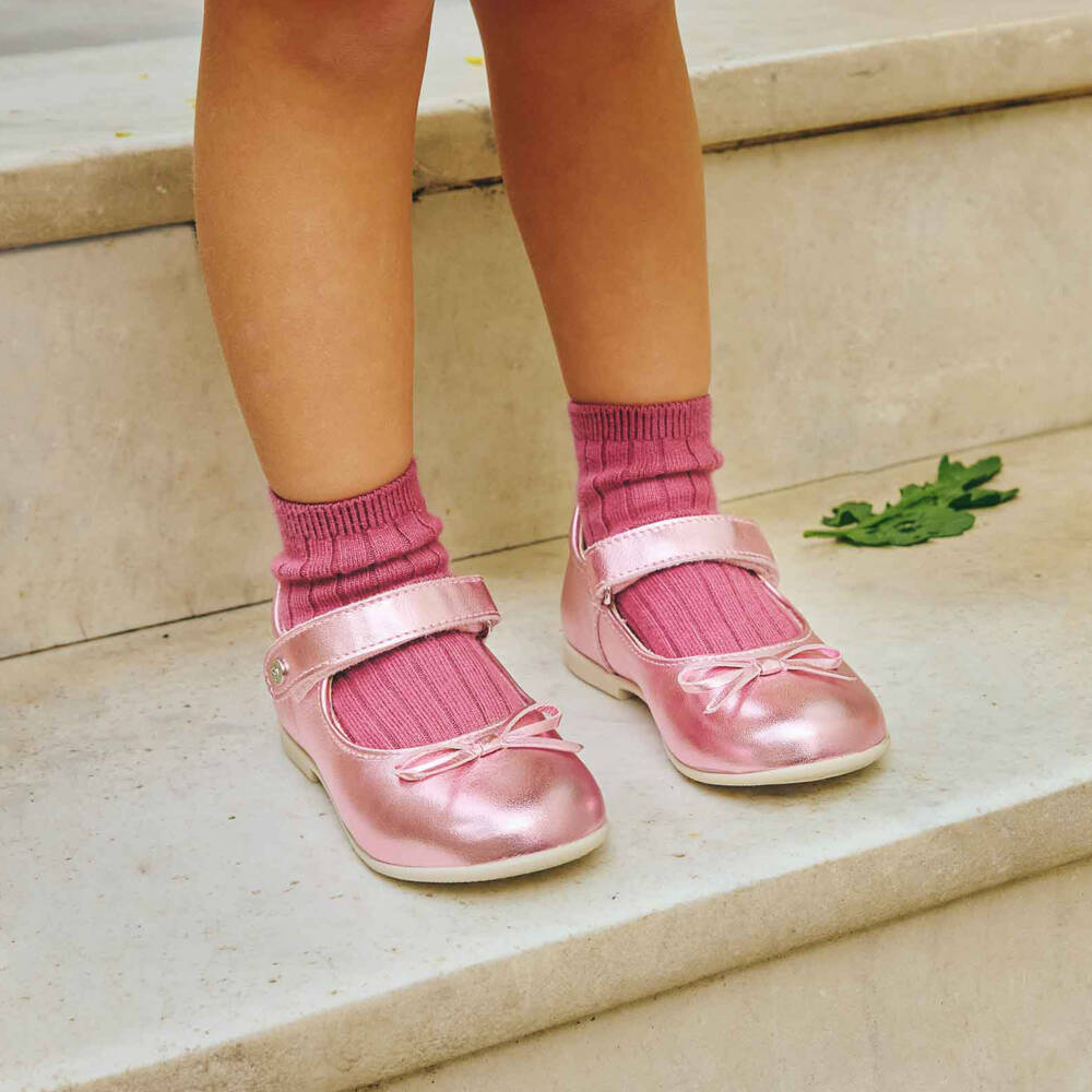 Naturino-Girls Metallic Pink Leather Bar Shoes | Childrensalon Outlet