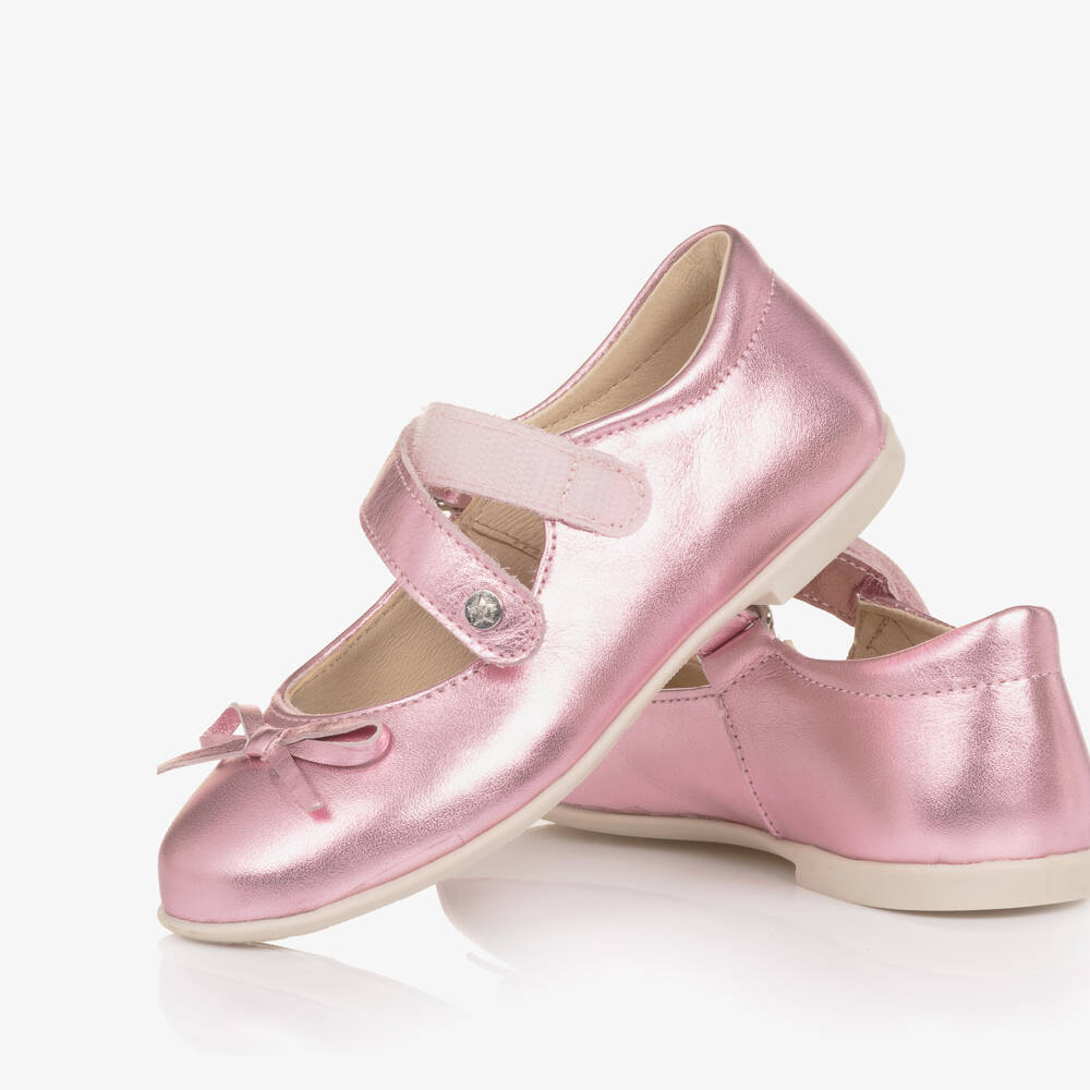 Naturino-Girls Metallic Pink Leather Bar Shoes | Childrensalon Outlet