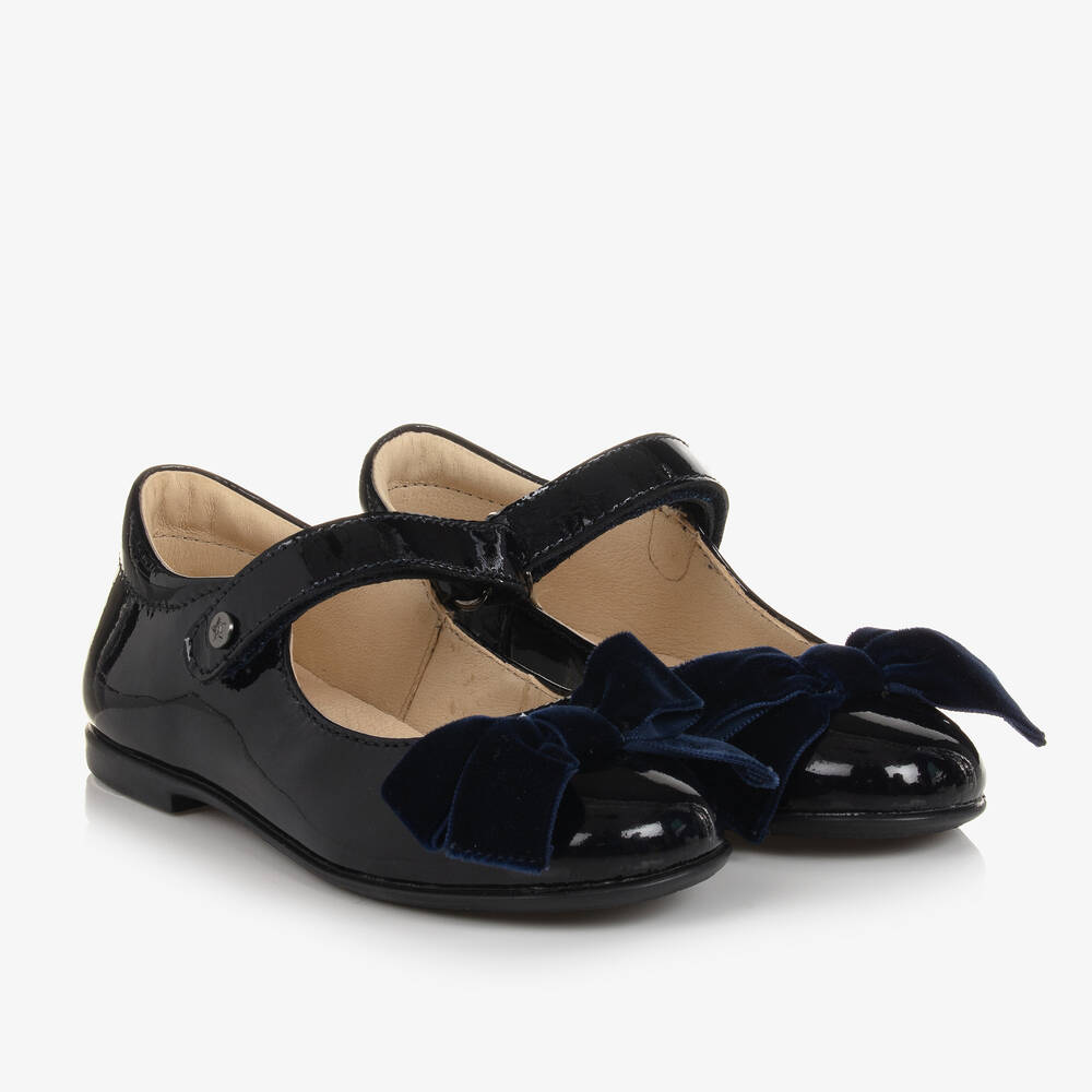 Naturino - Girls Navy Blue Patent Leather Bow Shoes | Childrensalon