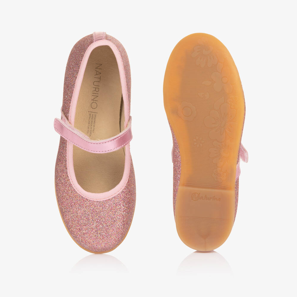 Naturino-Girls Pink Glitter Leather Mary Jane Shoes | Childrensalon Outlet
