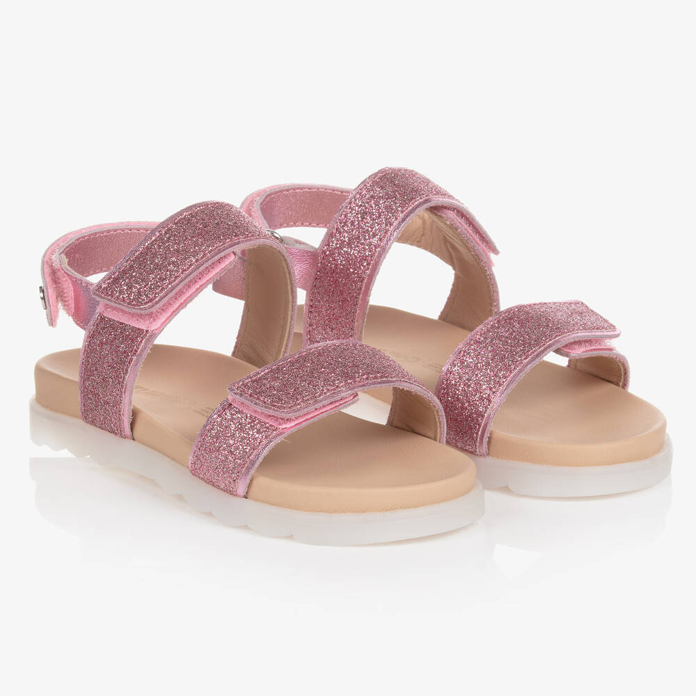 Naturino - Girls Pink Glitter Leather Sandals | Childrensalon