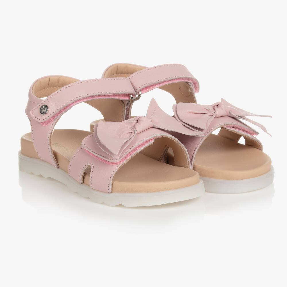 Naturino - Girls Pink Leather Bow Sandals | Childrensalon