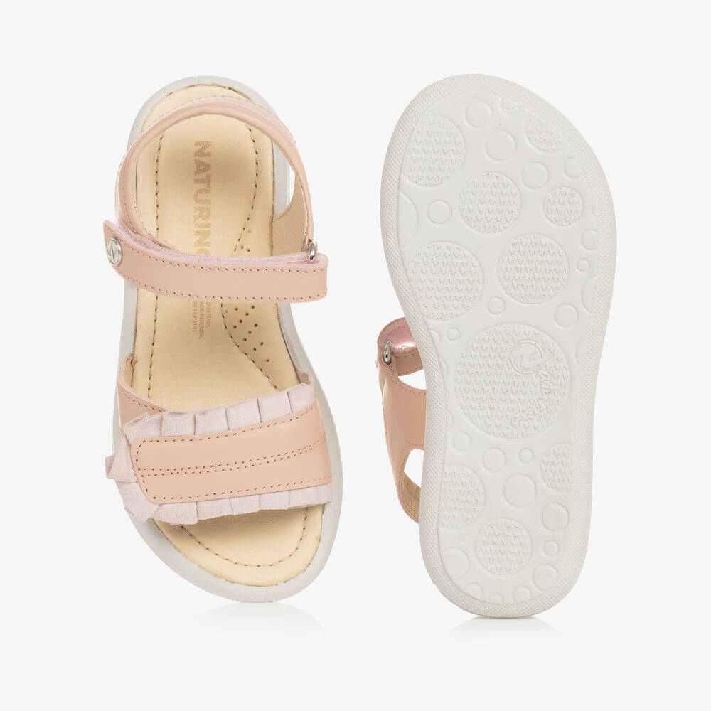 Naturino-Girls Pink Leather Ruffle Sandals | Childrensalon Outlet