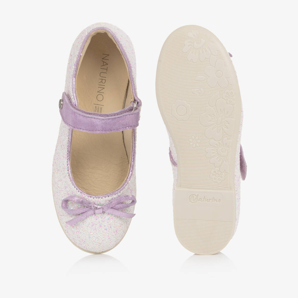 Naturino-Girls Purple Glitter Leather Mary Jane Shoes | Childrensalon Outlet