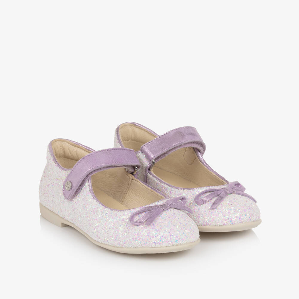 Naturino-Girls Purple Glitter Leather Mary Jane Shoes | Childrensalon Outlet