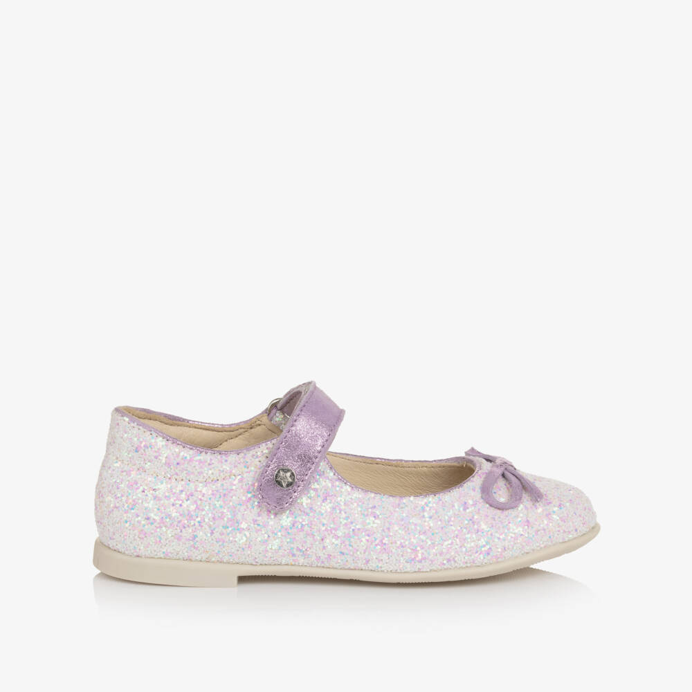 Naturino-Girls Purple Glitter Leather Mary Jane Shoes | Childrensalon Outlet