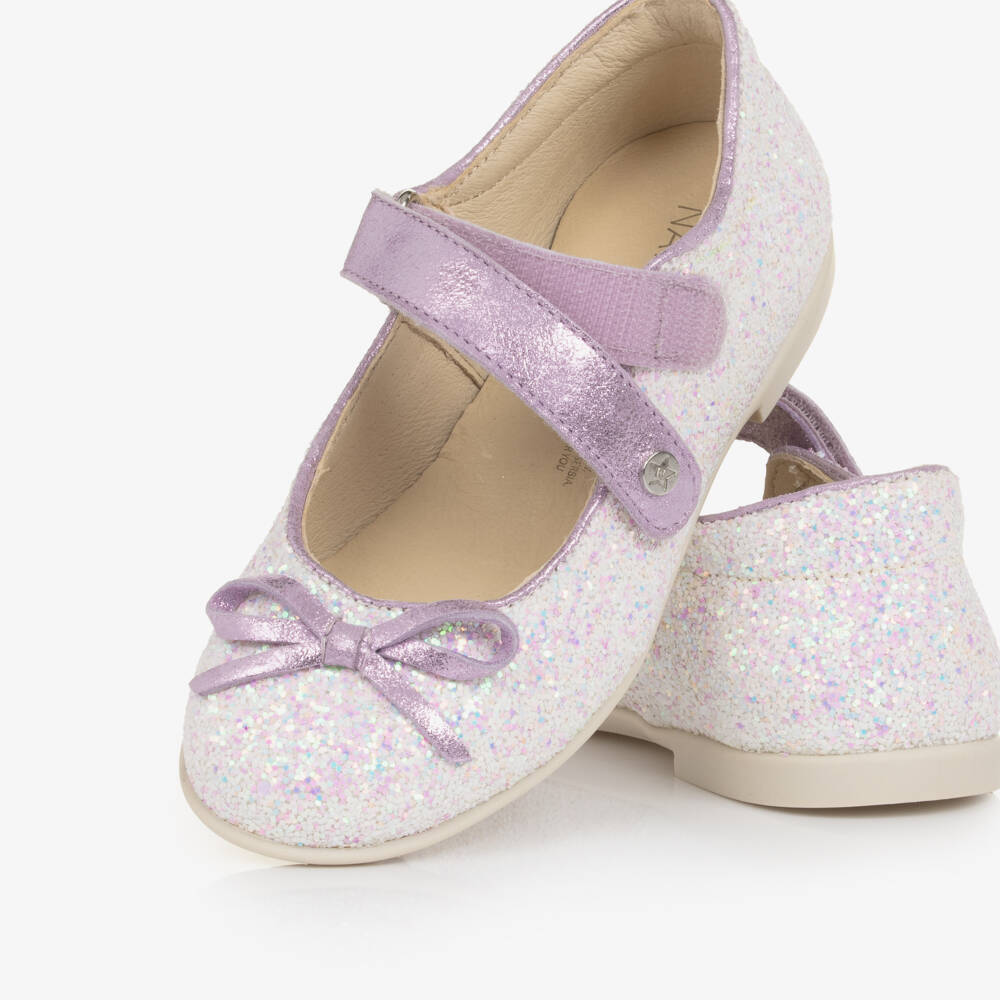Naturino-Girls Purple Glitter Leather Mary Jane Shoes | Childrensalon Outlet