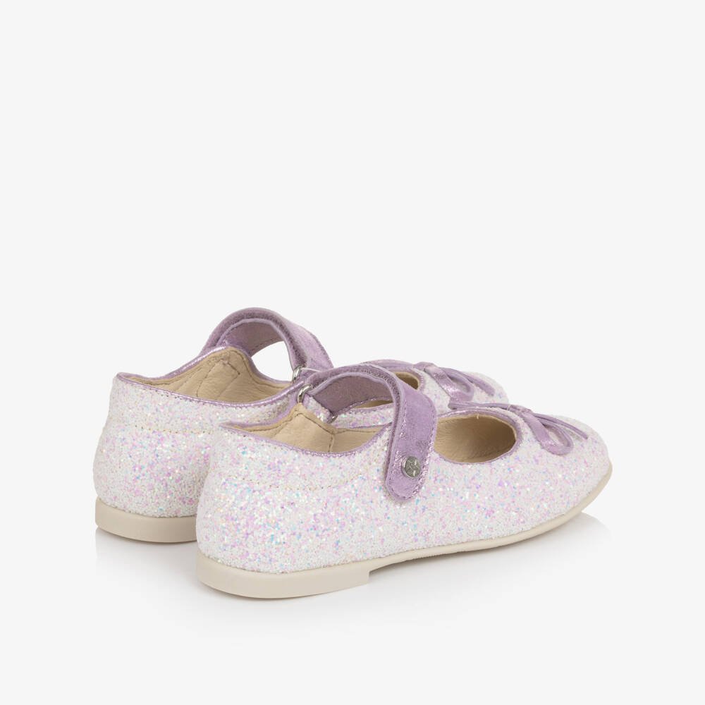 Naturino-Girls Purple Glitter Leather Mary Jane Shoes | Childrensalon Outlet