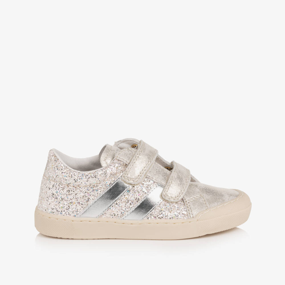 Naturino-Girls Silver Glitter Distressed Leather Trainers | Childrensalon Outlet